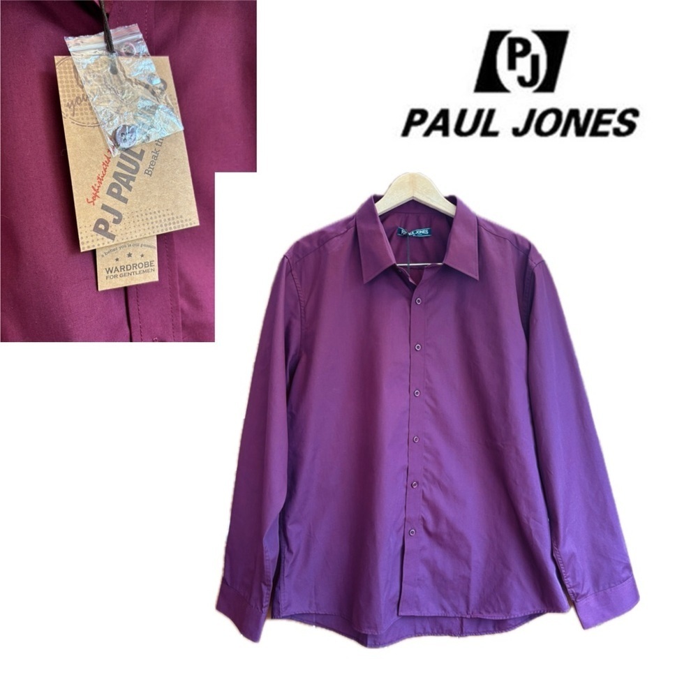 NWT Paul Jones Men's Burgundy Purple Button up Long Sleeve Shirt Size X Large